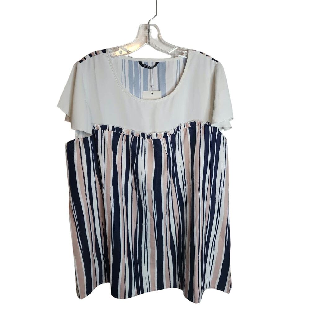 BloomChic Striped Ruffle Sleeve Top, NWT, 1X